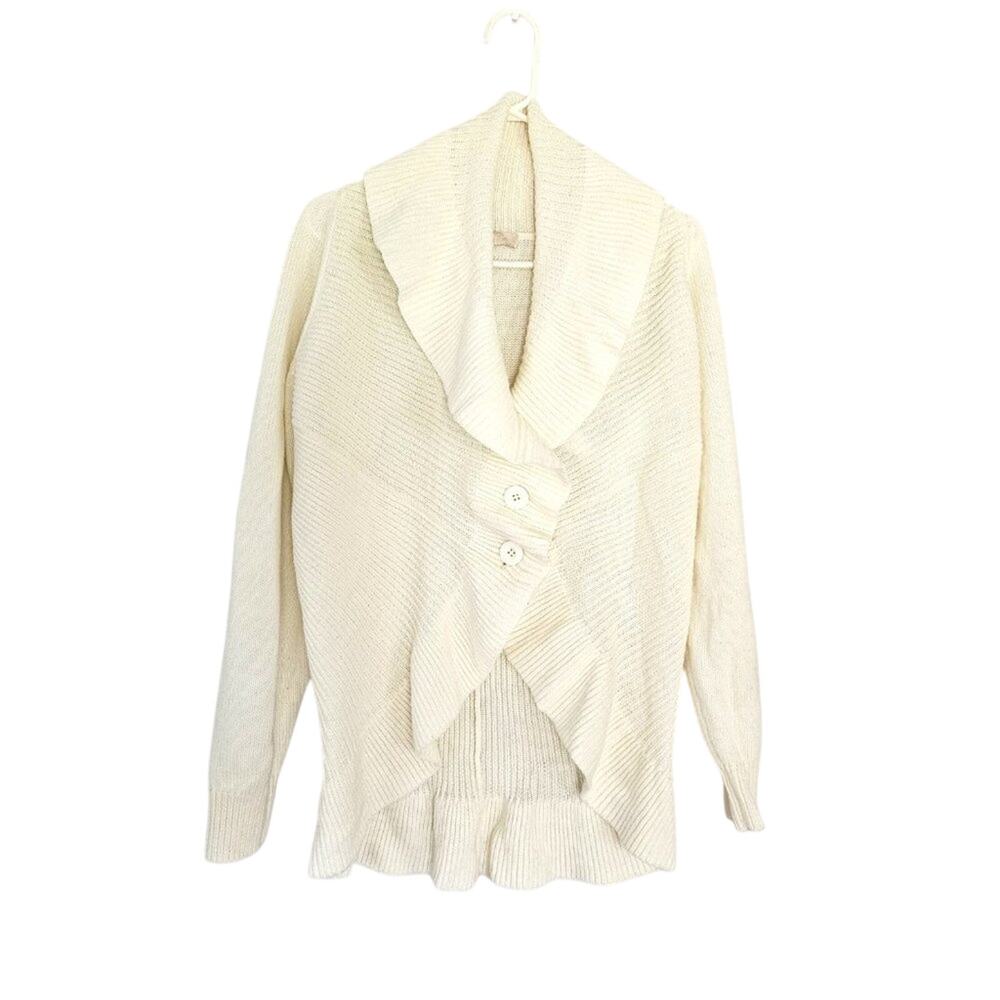 Motto Shawl Collar Cardigan Sweater Rib Knit Button Front Cream size 1X